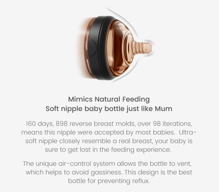 HE OR SHE Ultra Wide Neck Baby Bottle 8oz/ 240ml (6m+)- Black