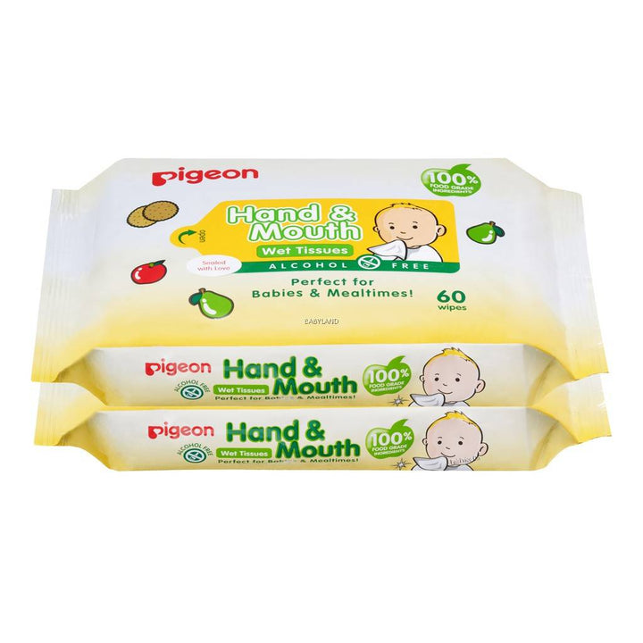 Pigeon Hand & Mouth Wet Tissues 60s 2-in-1