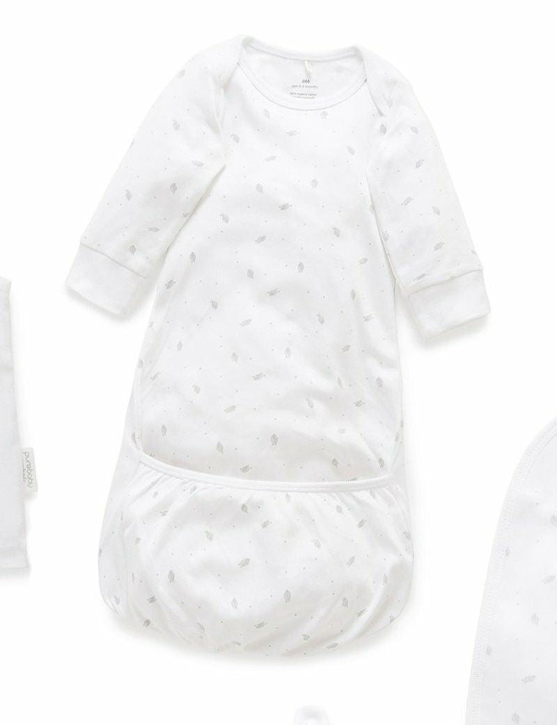 Purebaby Australia Newborn Hospital Pack- Pale Grey Leaf