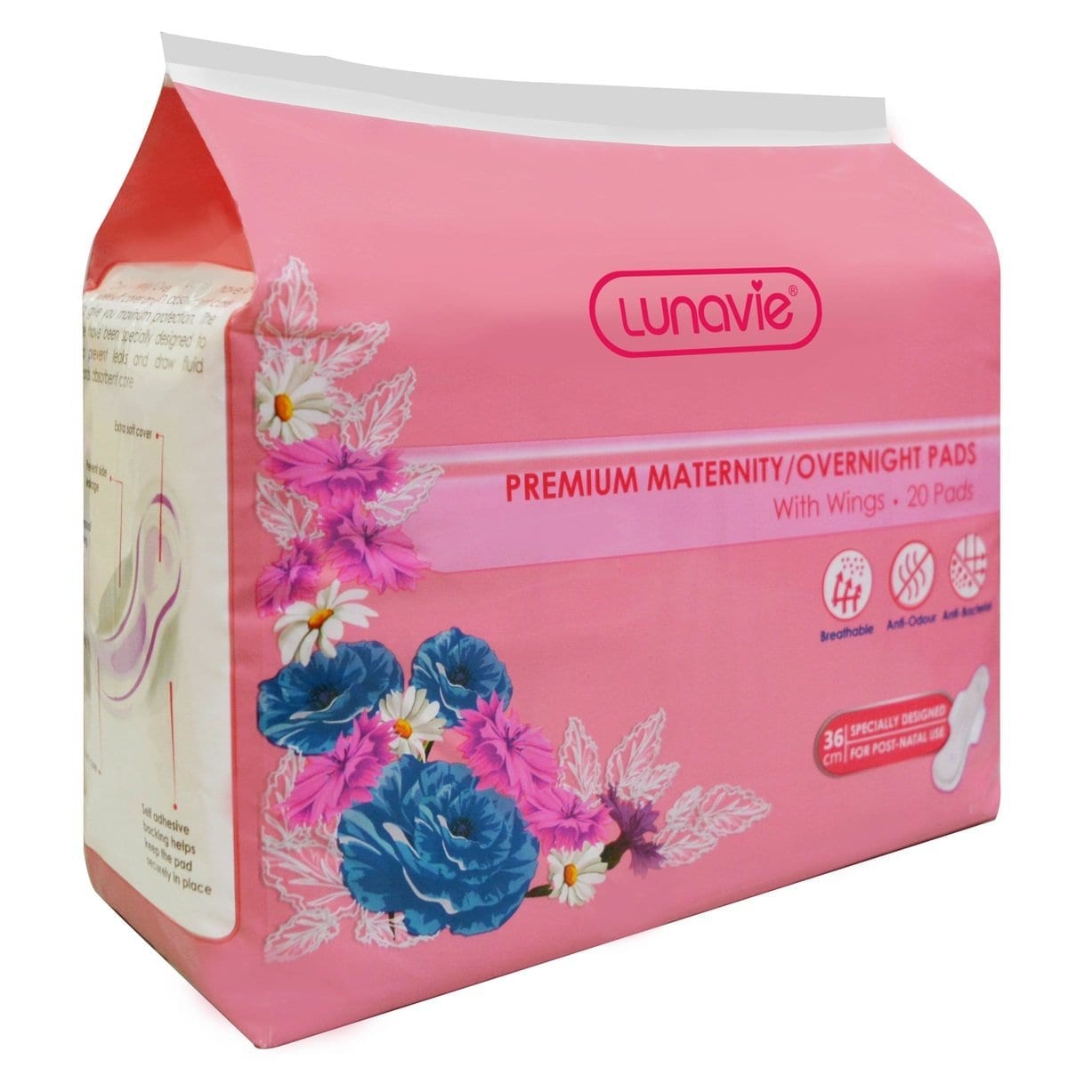 Lunavie Premium Maternity / Overnight Pads with Wings 36cm (20pcs) - Happikiddo.com