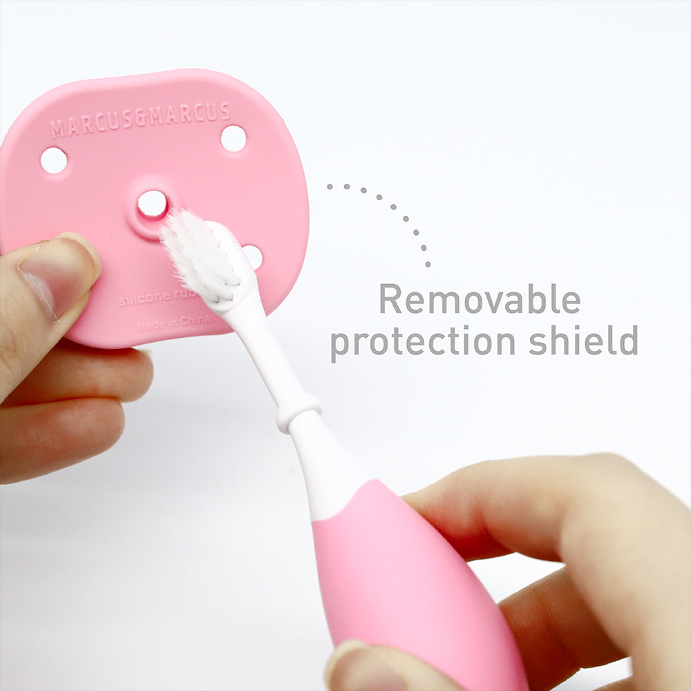 Marcus & Marcus 3 Stage Palm Grasp Toothbrush Set- Baby Pink