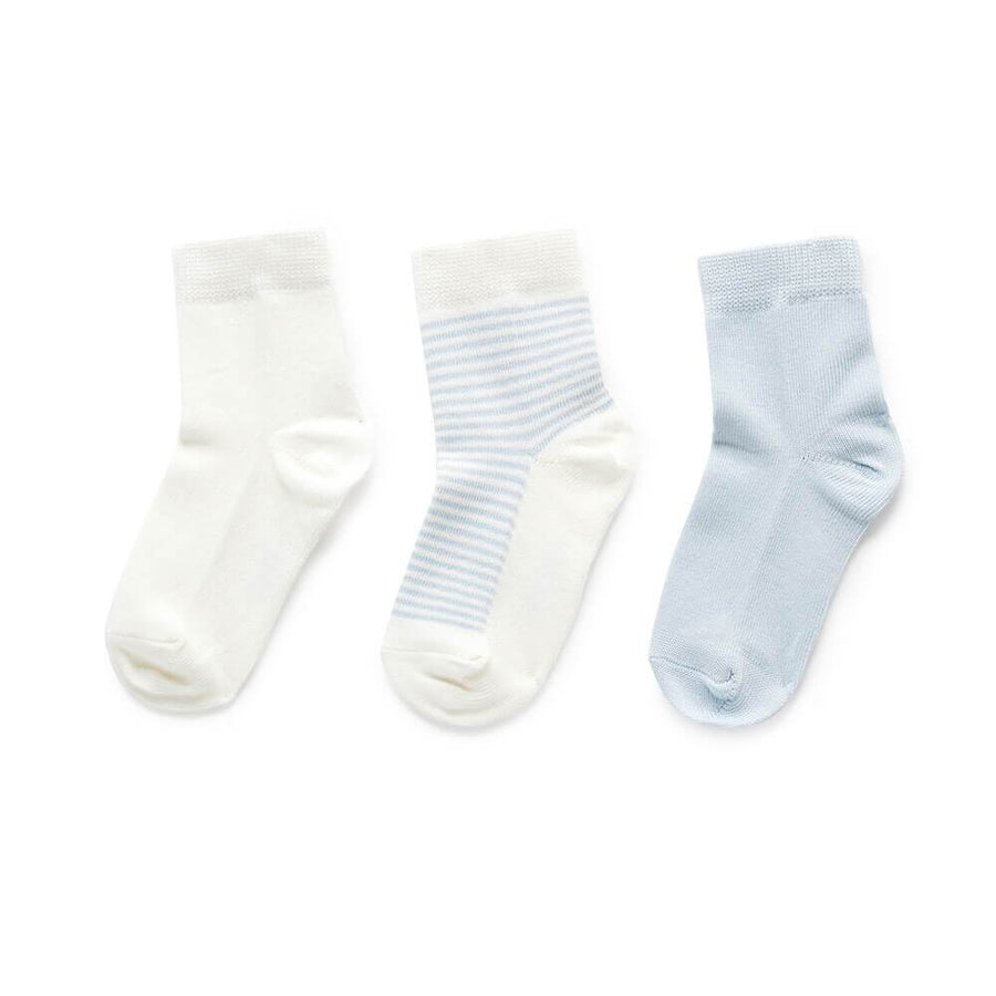 Purebaby Organic Cotton Socks 3 Pack- Blue