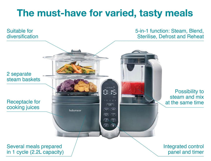Babymoov Nutribaby+ Baby Food Processor- Industrial Grey