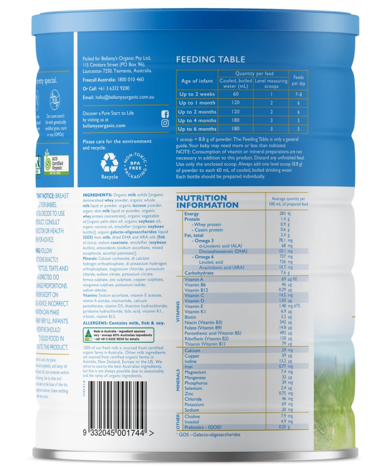 Bellamy's Organic Equifina Infant (Step 1) 900g