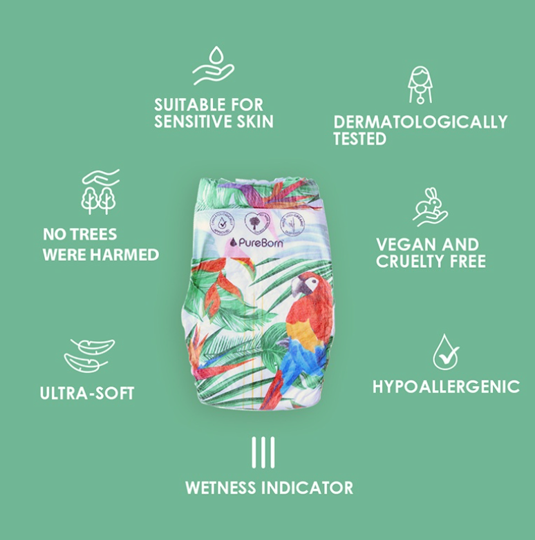 PureBorn Organic Tape Diaper (Double Pack) Assorted Design