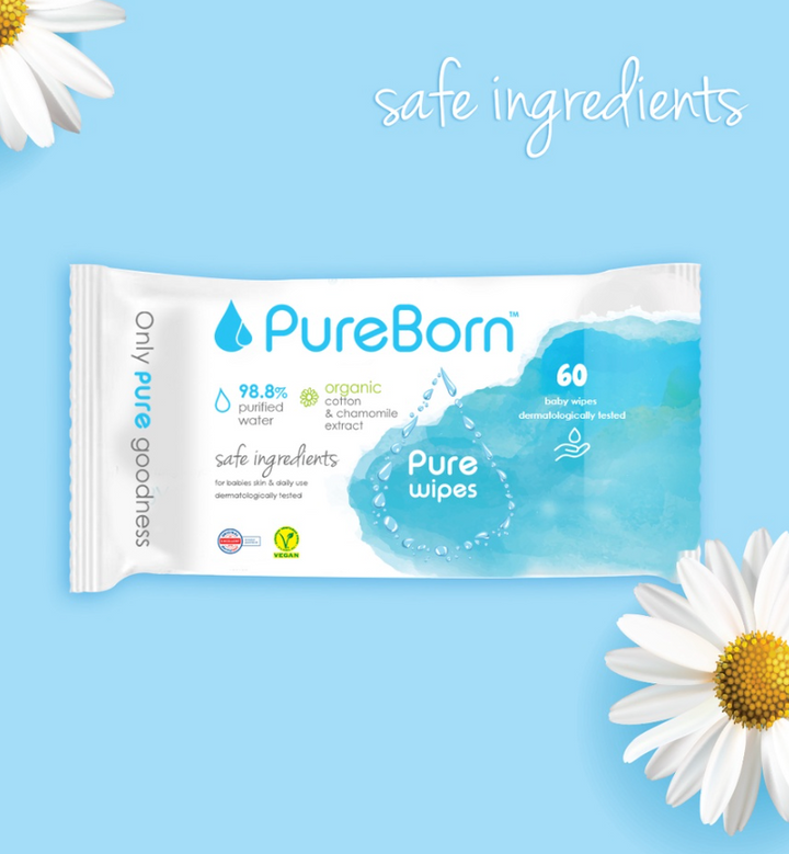 PureBorn Organic Baby Wipes 60's (Chamomile)