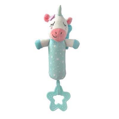 Simple Dimple Unicorn Squeakie Toy with Teether - Turquoise Blue