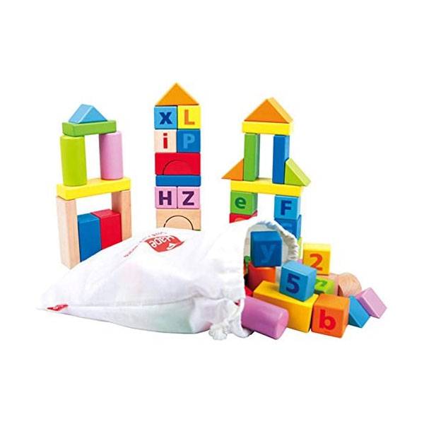 Hape 80-Pieces count & spell Wooden Barreled Blocks