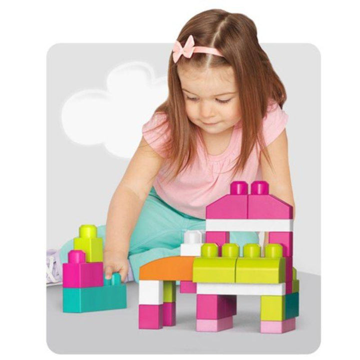 Fisher-Price Mega Bloks Big Building Bag 80 Pieces- Pink