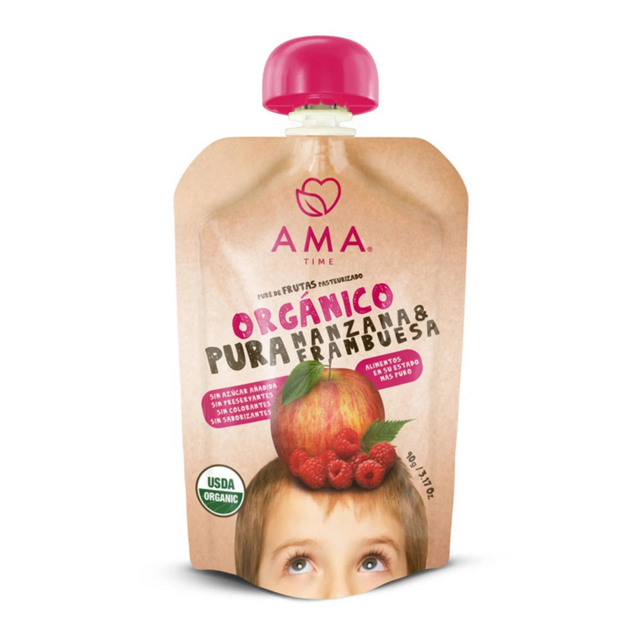 Ama Time Organic Fruit Pouch 90g Apple & Raspberry – image 1