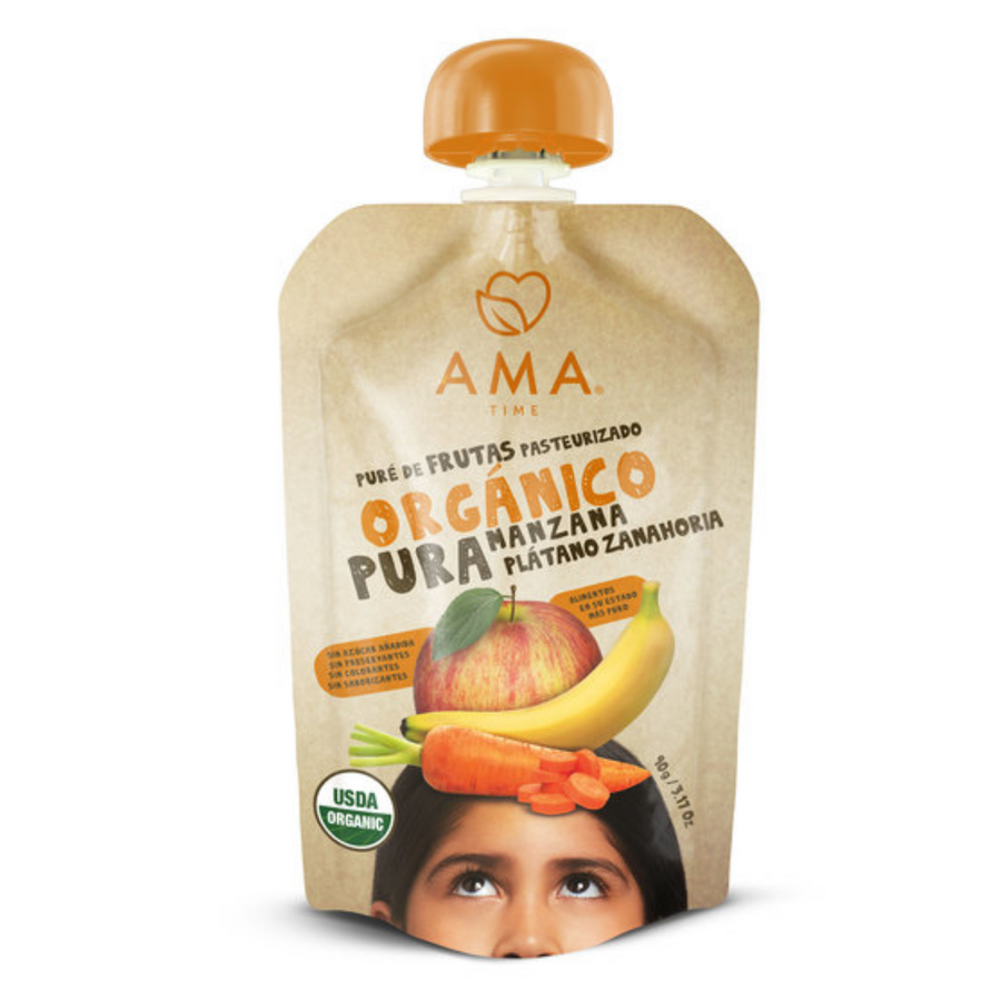 Ama Time Organic Fruit Pouch 90g- Apple Banana & Carrot