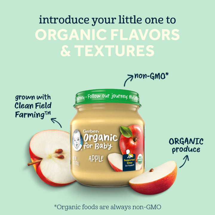 Gerber Organic 1st Foods Apple Baby Food, 4 oz Glass Jar
