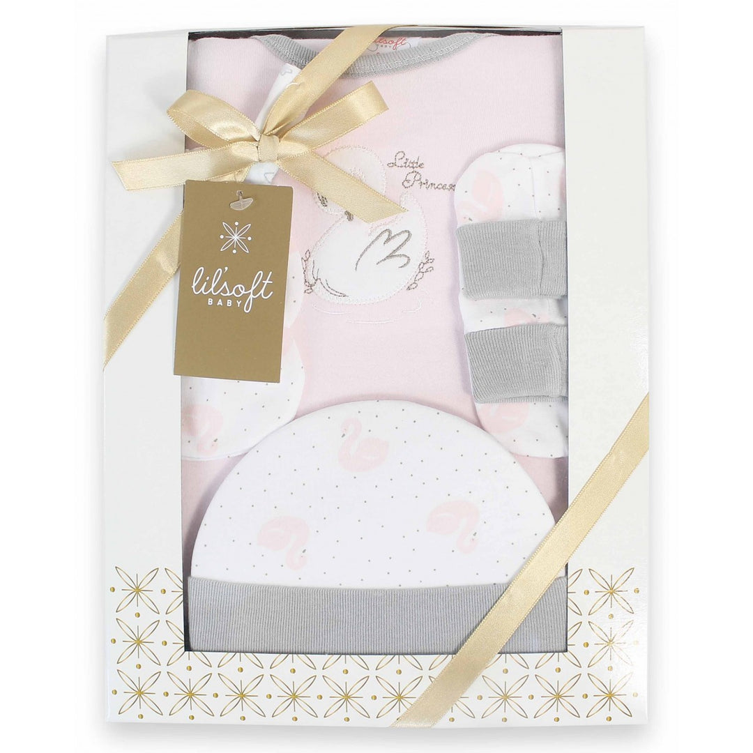 Lil'soft Wonderful Memories 4 pcs Baby Gift Set 0-6 months- Pink Swan