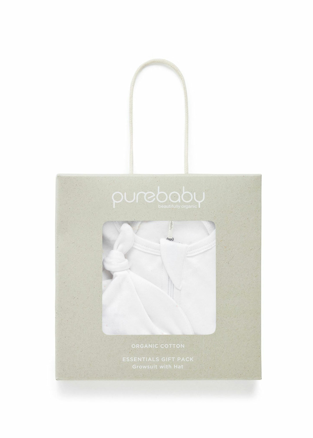 Purebaby Australia Zip Growsuit & Hat Pack- Pale Grey Leaf