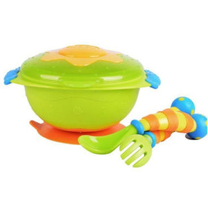 Nuby Wacky Ware Combo Set PP Suction Bowl Fork & Spoon Handle Grips - Happikiddo.com