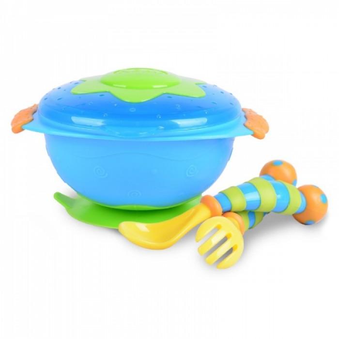 Nuby Wacky Ware Combo Set PP Suction Bowl Fork & Spoon Handle Grips - image 2 - Happikiddo.com