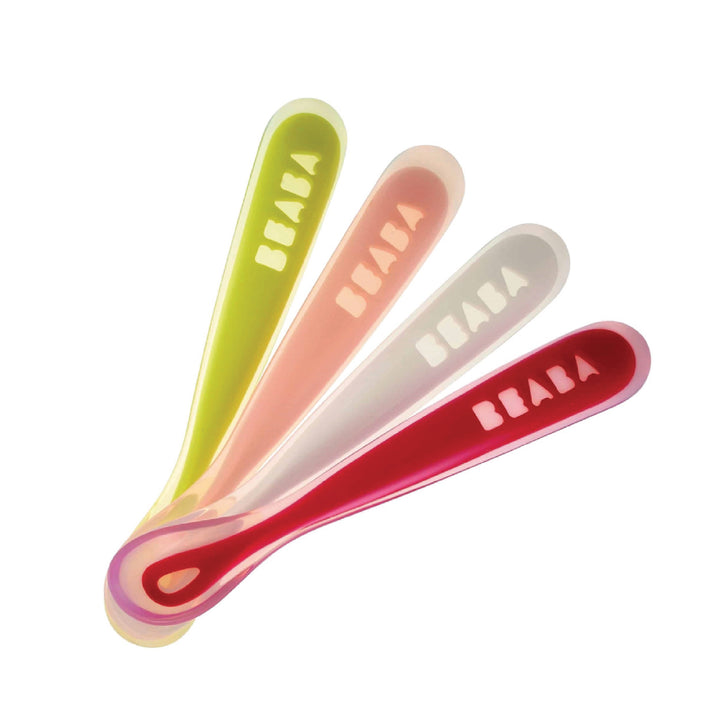 Beaba Set of 4 Ergomic 1st Age Silicone Spoons- Pink Red