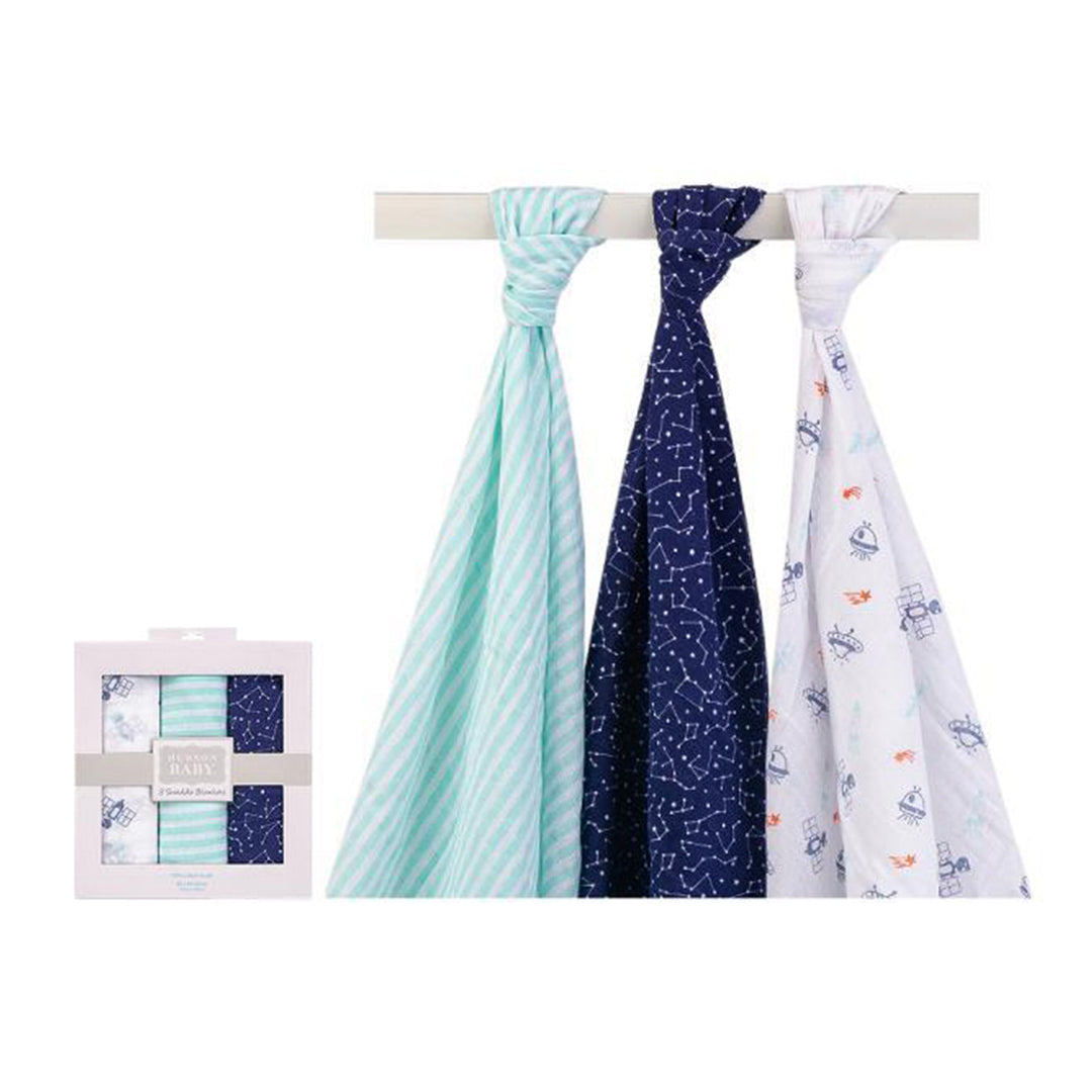 Hudson Baby 3 Swaddle Blankets- UFO Stars
