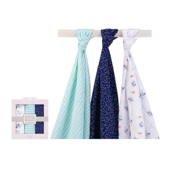 Hudson Baby 3 Swaddle Blankets- UFO Stars