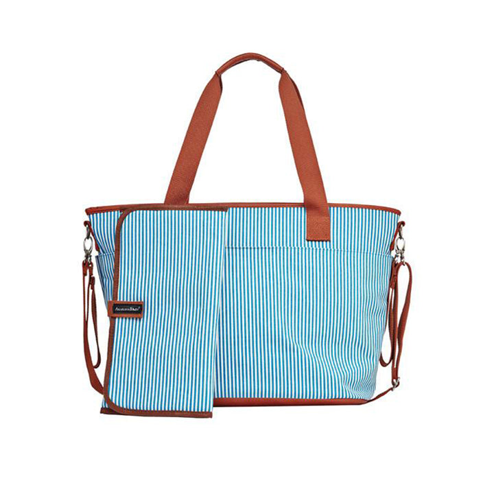Akarana Baby Tiki Tote Sling Diaper Bag- Blue/ White Stripes