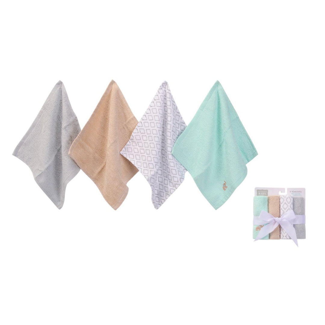 Hudson Baby 4 Washclothes- Mint Elephant