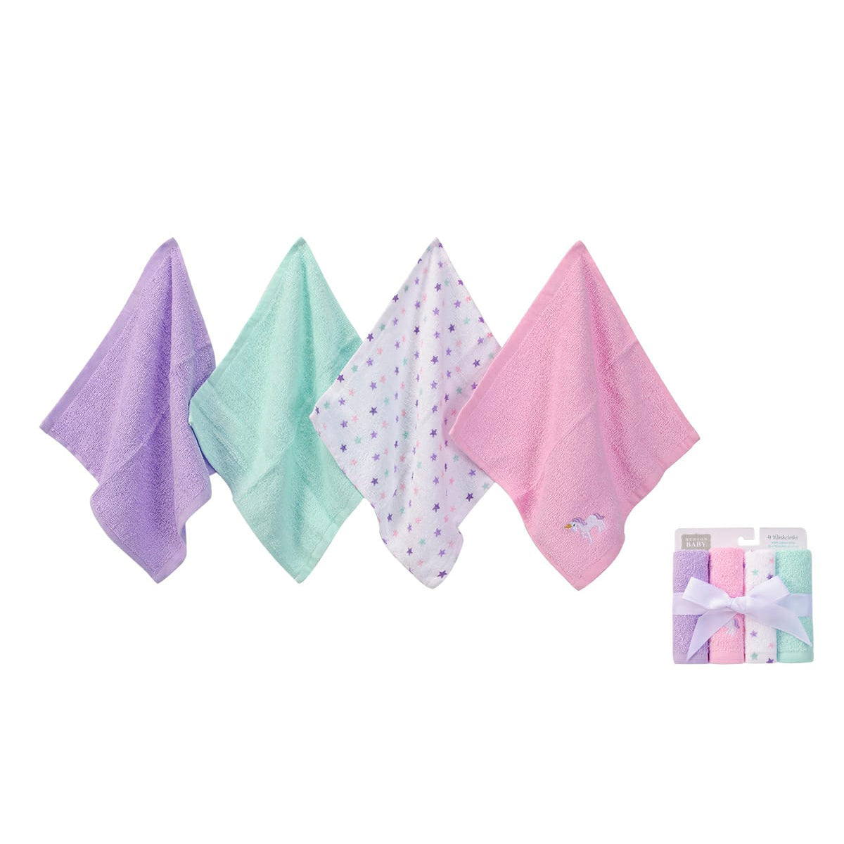 Hudson Baby 4 Washclothes- Colourful Stars - Happikiddo.com