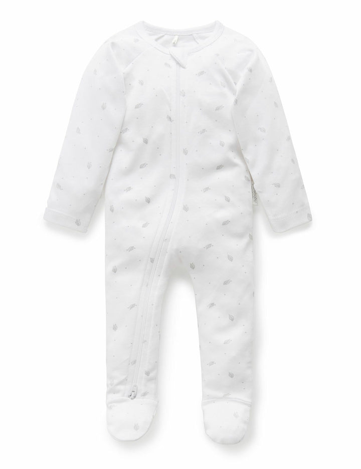 Purebaby Australia Zip Growsuit & Hat Pack- Pale Grey Leaf
