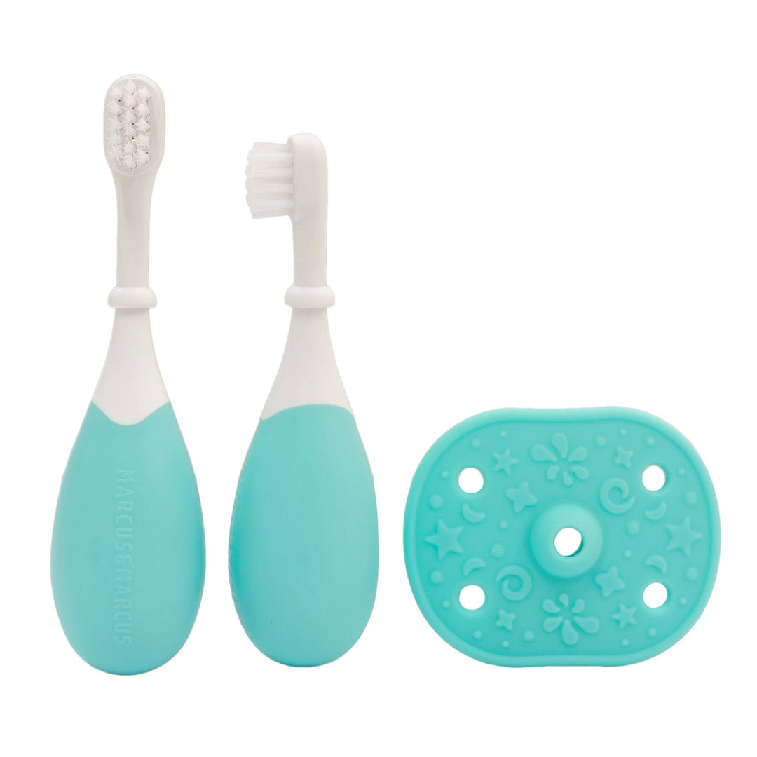 Marcus & Marcus 3 Stage Palm Grasp Toothbrush Set- Blue