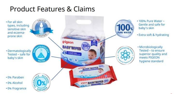 Pigeon 100% Pure Water Baby Wipes 30s 2-in-1