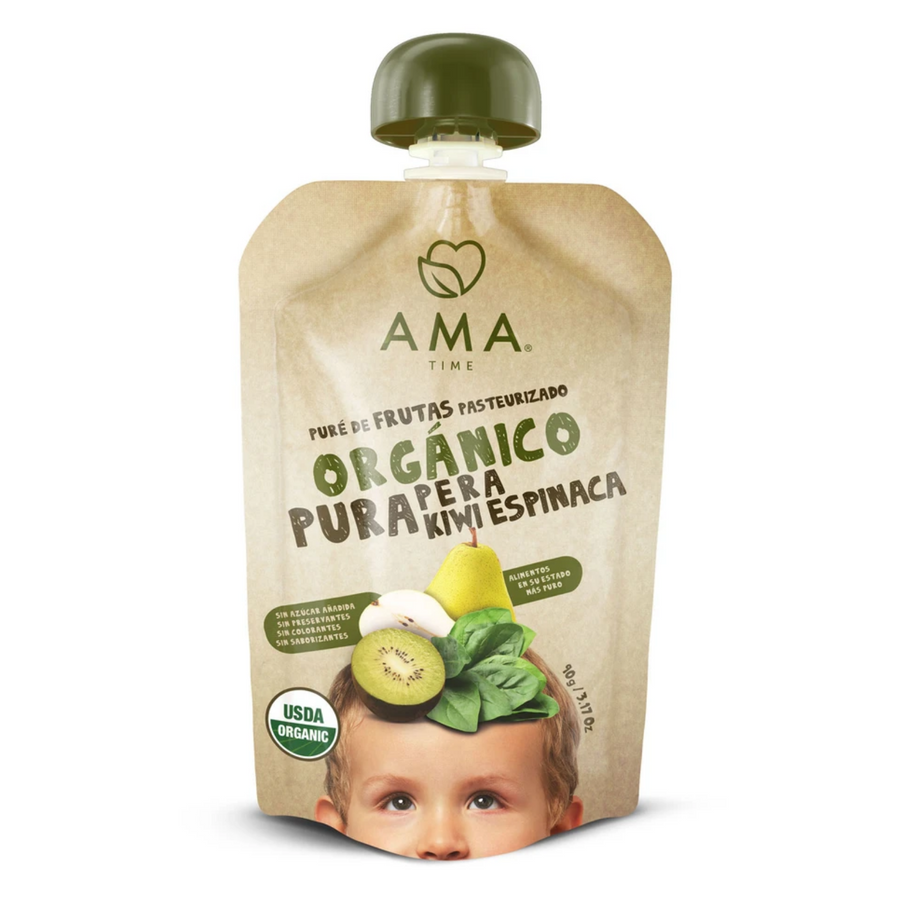 Ama Time Organic Fruit Pouch 90g Pear Kiwi & Spinach – image 1