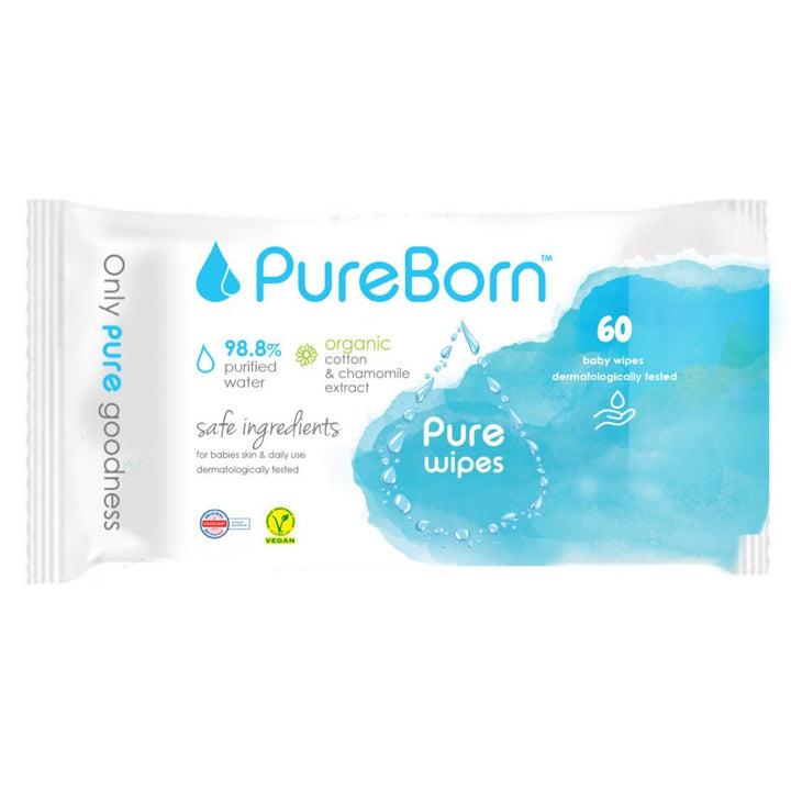 PureBorn Organic Baby Wipes 60's (Chamomile)