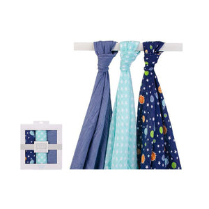 Hudson Baby 3 Swaddle Blankets- Planet Stars