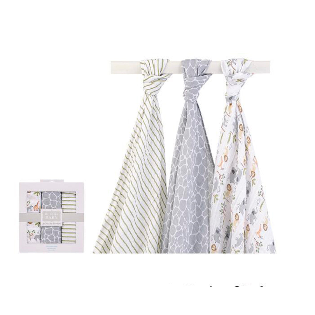 Hudson Baby 3 Swaddle Blankets- Wild Safari