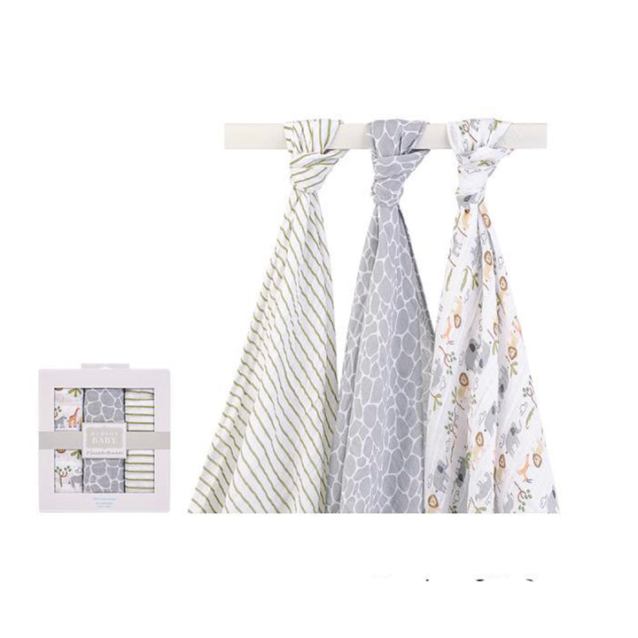 Hudson Baby 3 Swaddle Blankets- Wild Safari