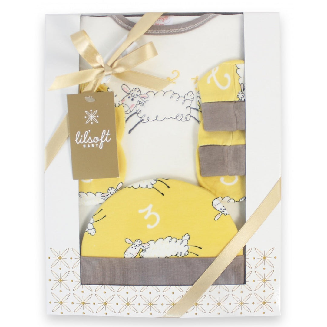 Lil'soft Wonderful Memories 4 pcs Baby Gift Set 0-6 months- Yellow Sheep - Happikiddo.com