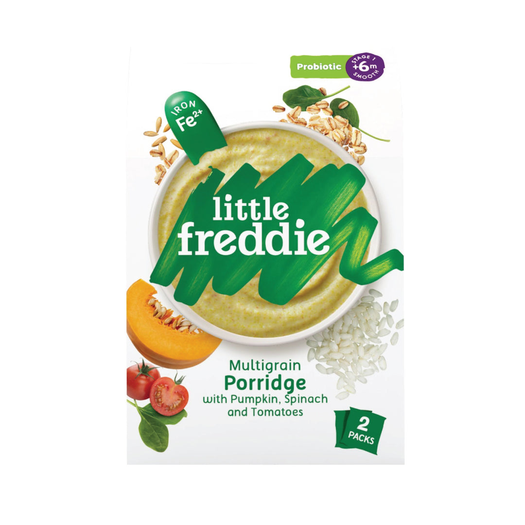 Little Freddie Multigrain Porridge with Pumpkin, Spinach and Tomato (Tent Box) 2 X 80g (6m+))