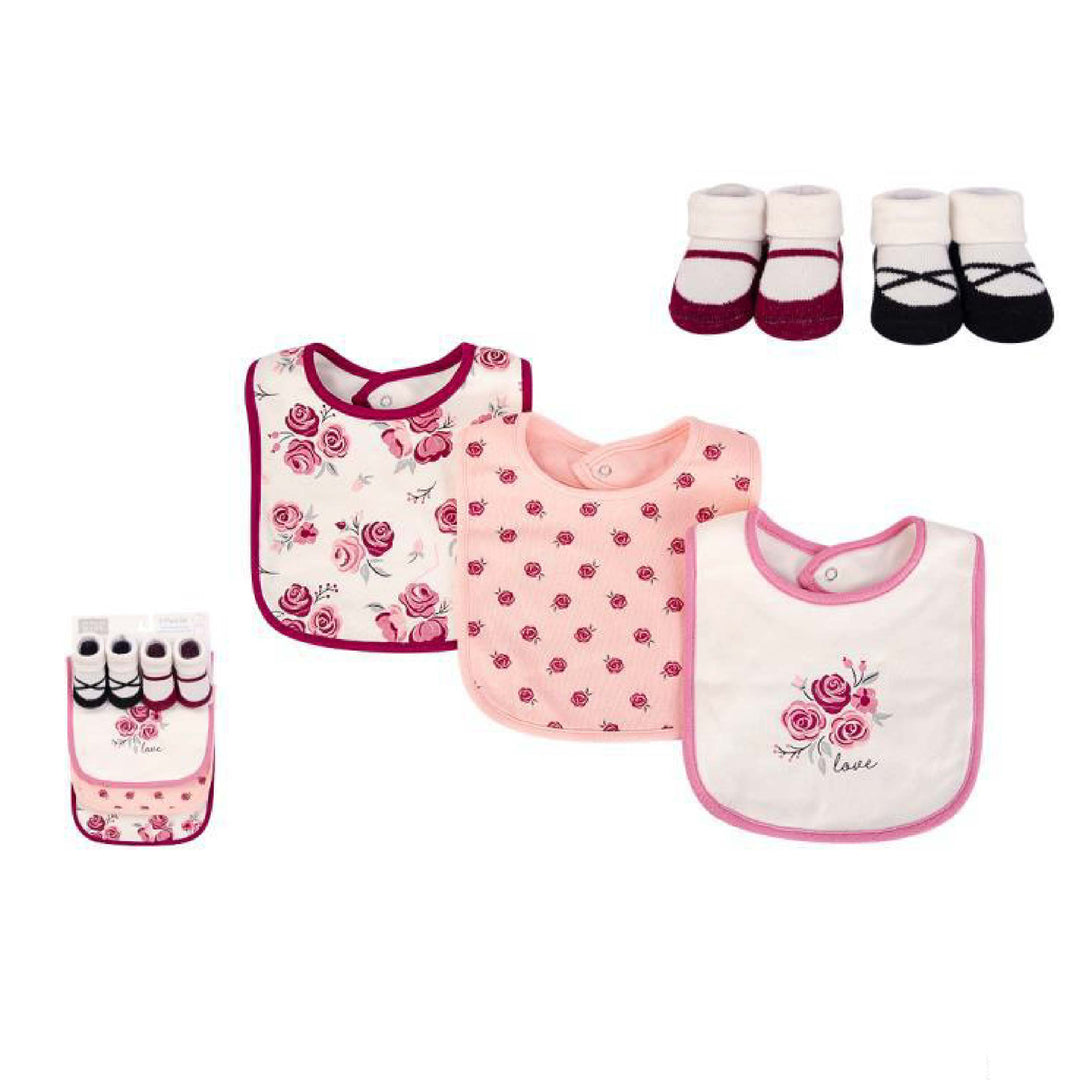 Hudson Baby Bib & Socks Set- Flower