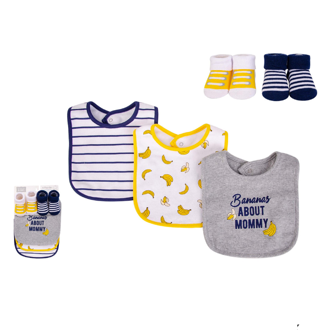 Hudson Baby Bib & Socks Set- Bananas