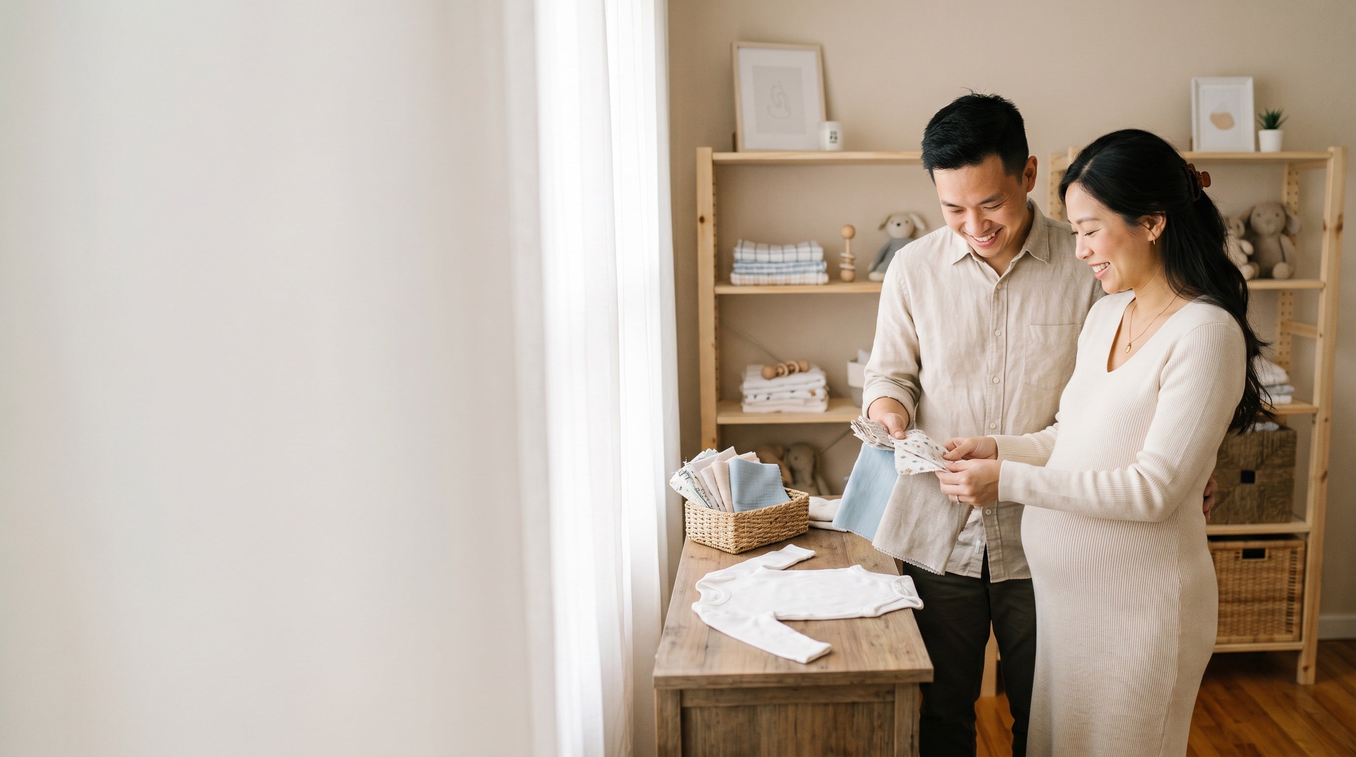 Expecting couple planning their nursery together